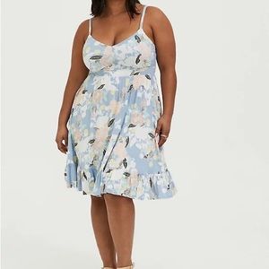 Torrid Blue floral pastel mini super soft shirred skater dress